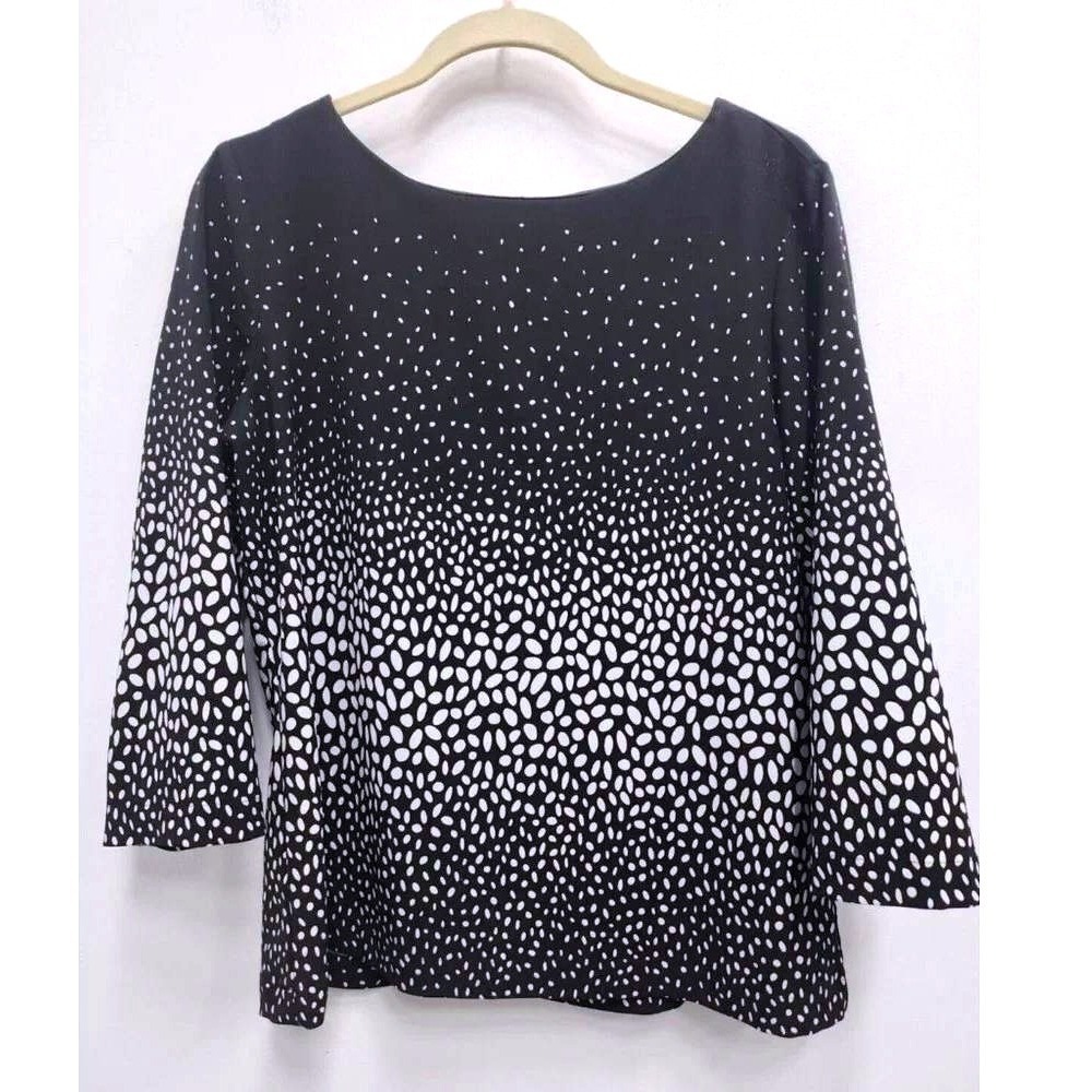 Ann Taylor Blouse Womens 8 Black White Polka Dot Ombre 3/4 Sleeve Office Carrier